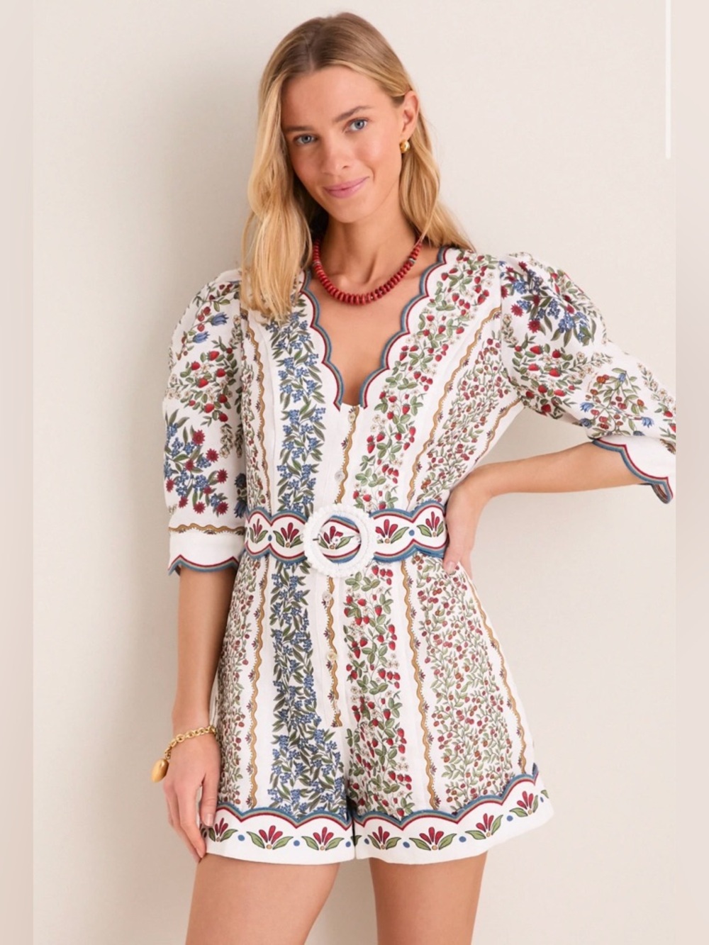 Farm Rio Fruit Beauty Floral Belted Romper